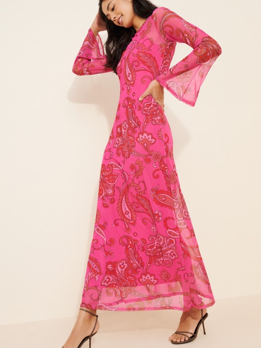 Never Fully Dressed Hot Pink Paisley Mesh Maxi Dress Sz US 18